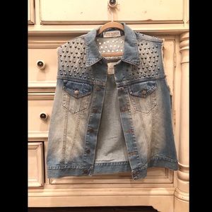 Denim studded jean vest